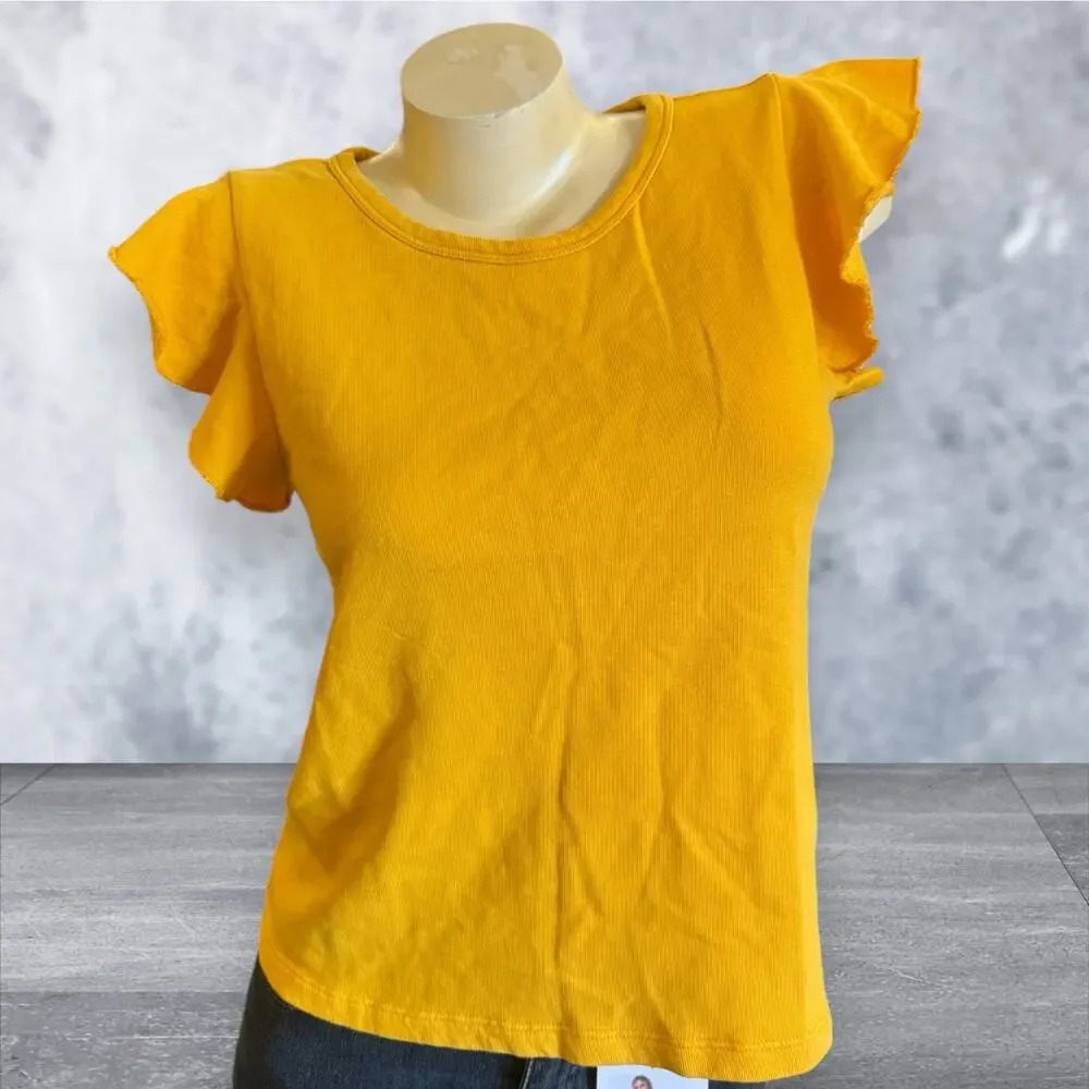 NWT Lilla P Yellow Ruffle Sleeve Blouse Top